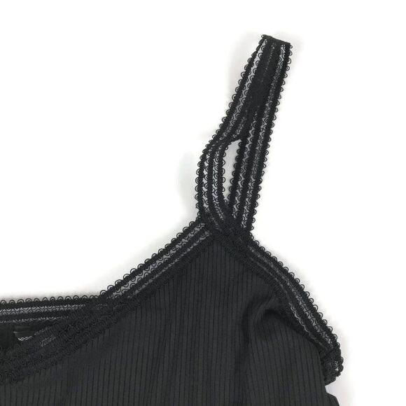 NEW Guess Olya Crochet Trim Bodysuit Women's XL Black Ribbed Knit Stretch V-Neck - Picture 2 of 12